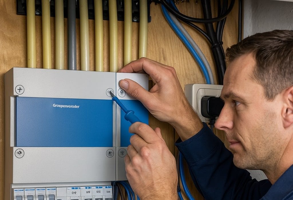Monteur van KlimaatCREW werkt aan een meterkast